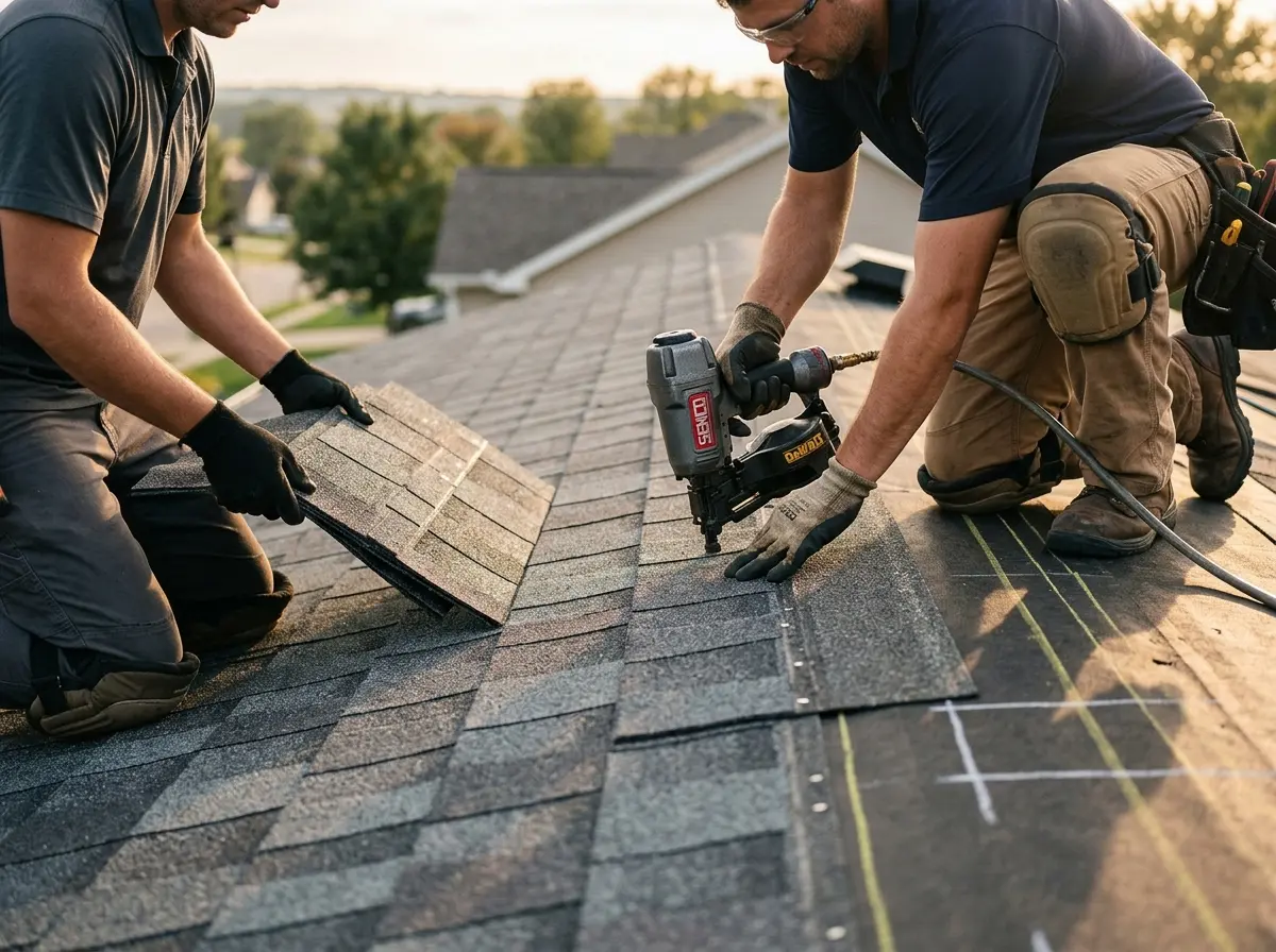 Professional roofer working on a residential roof in Roselle Park